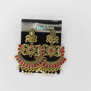 Maroon color Fashion Jewellery - Women's Party wear Golden Earring