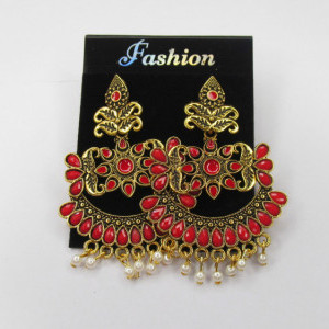 Red color Fashion Jewellery - Women's Party wear Golden Earring