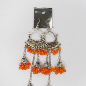 Orange color Fashion Jewellery - Women's Silver Oxidised Earring