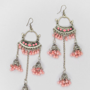 Pink color Fashion Jewellery - Women's Silver Oxidised Earring