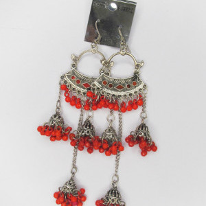 Red color Fashion Jewellery - Women's Silver Oxidised Earring