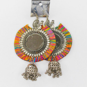 Multicolor color Fashion Jewellery - Women's Silver Oxidised Mirror Earring