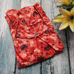 Indian Red color Nightwear - Hosiery cotton Printed Nighty for Ladies
