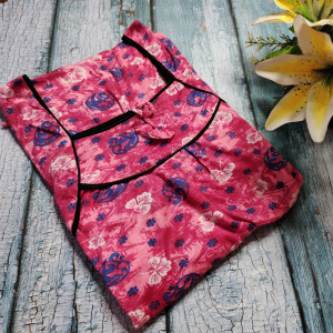 Bubbelgum color Nightwear - Hosiery cotton Printed Nighty for Ladies