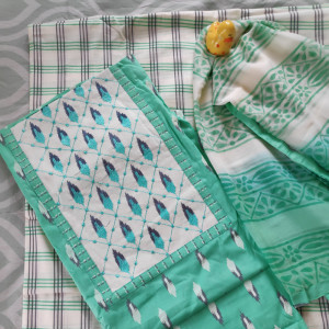 Sea Green color Unstitched Suits - Casual Wear Suit