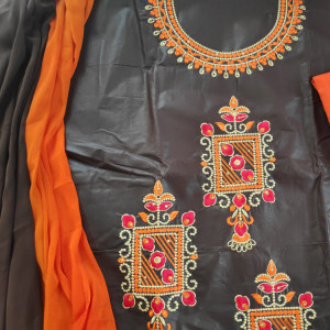 Brown color Unstitched Suits - Casual Wear Suit Embroidered Suit With Two Tone Dupatta
