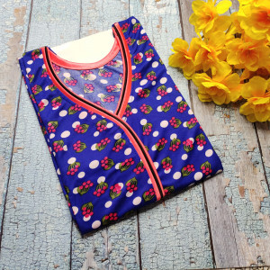 Royal Blue color Nightwear - Stylish Neck designs flower Print Nighty