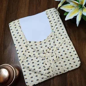 Light Yellow color Nightwear - Plus size Hosiery Nighty for Women 