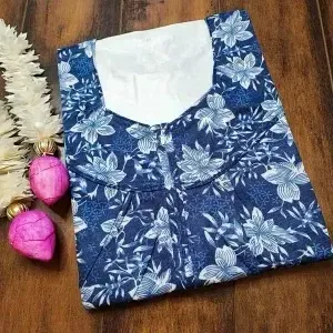 Blue color Nightwear - Frill Sleeves pattern Hosiery Nighty for Women 