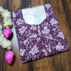 violet color Nightwear - Frill Sleeves pattern Hosiery Nighty for Women 
