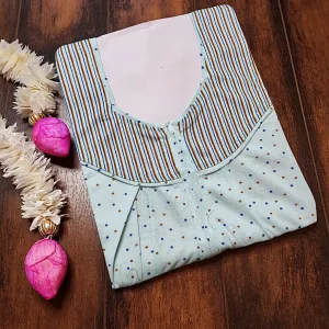 Light blue color Nightwear - Frill Sleeves pattern Hosiery Nighty for Women 