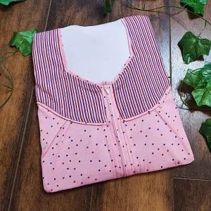 Pink color Nightwear - Frill Sleeves pattern Hosiery Nighty for Women 